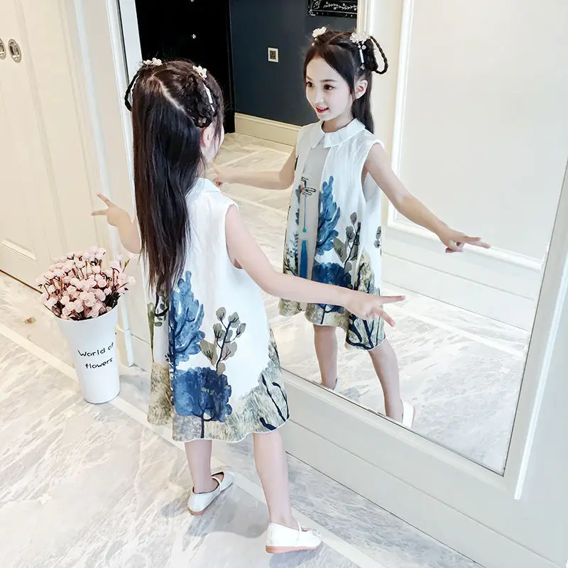 Детские платья для девочек платье с принтом в китайском стиле Детский костюм