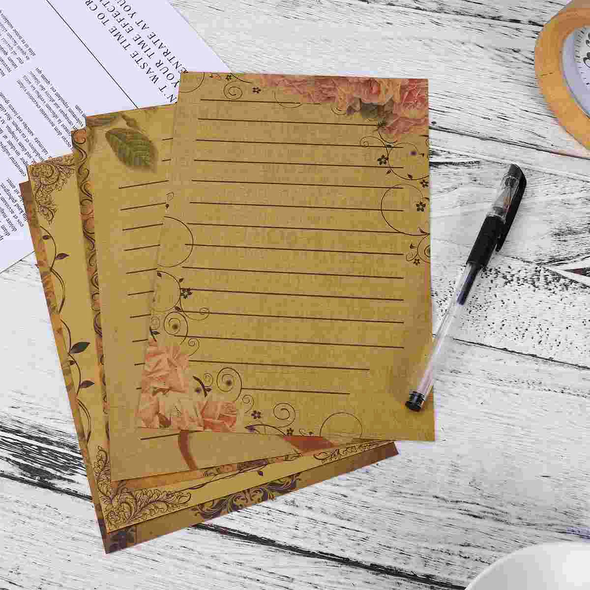 

6 Sets 21x14.5xcm Kraft Writing Paper Retro Rose Lace Writing Paper Vintage Letter Stationery Creative Note Paper