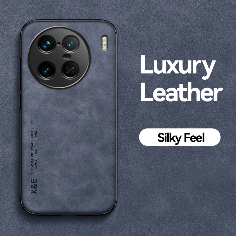 

Leather Case For Vivo X90 Pro+ Plus X 90 V2227A V2242A Car Magnetic Holder Soft Edges Luxury Phone Cover Vivo X90ProPlus X90Pro+