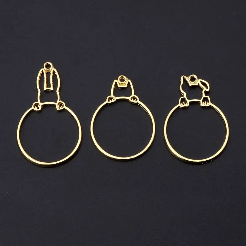 

3Pcs Hidden Dog Rabbit Round Hollow Frame Pendant Bezel Resin Jewelry Making