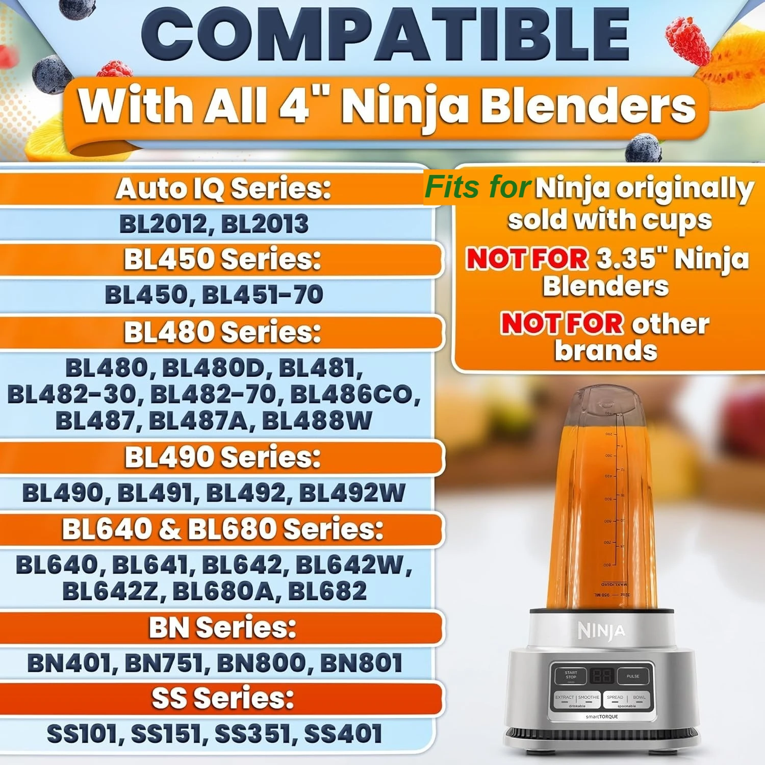 Чашка блендера на 32 унции с крышкой для блендера Ninja BN401, BL456, BL480, BL2012, BL2013, BL4501, BN751, BN801, SS101 Замена (art.: 3920d30503dcb) - 3920d30503dcb