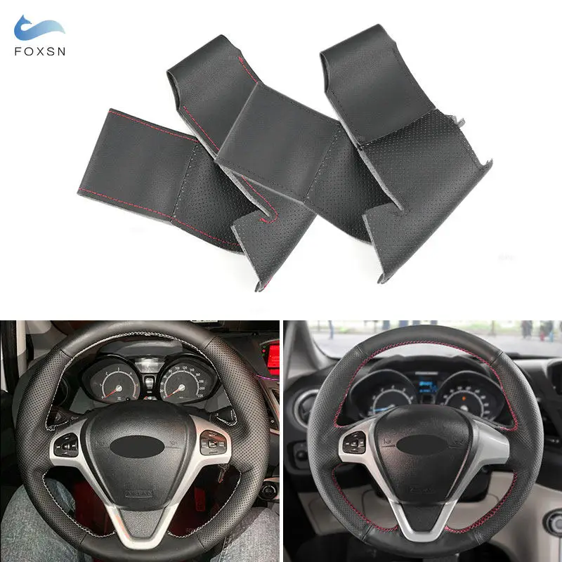 

Прошитая вручную перфорированная кожа из микрофибры автомобильный Стайлинг чехол на руль для Ford EcoSport 2014-2017 для Fiesta 2008-2017