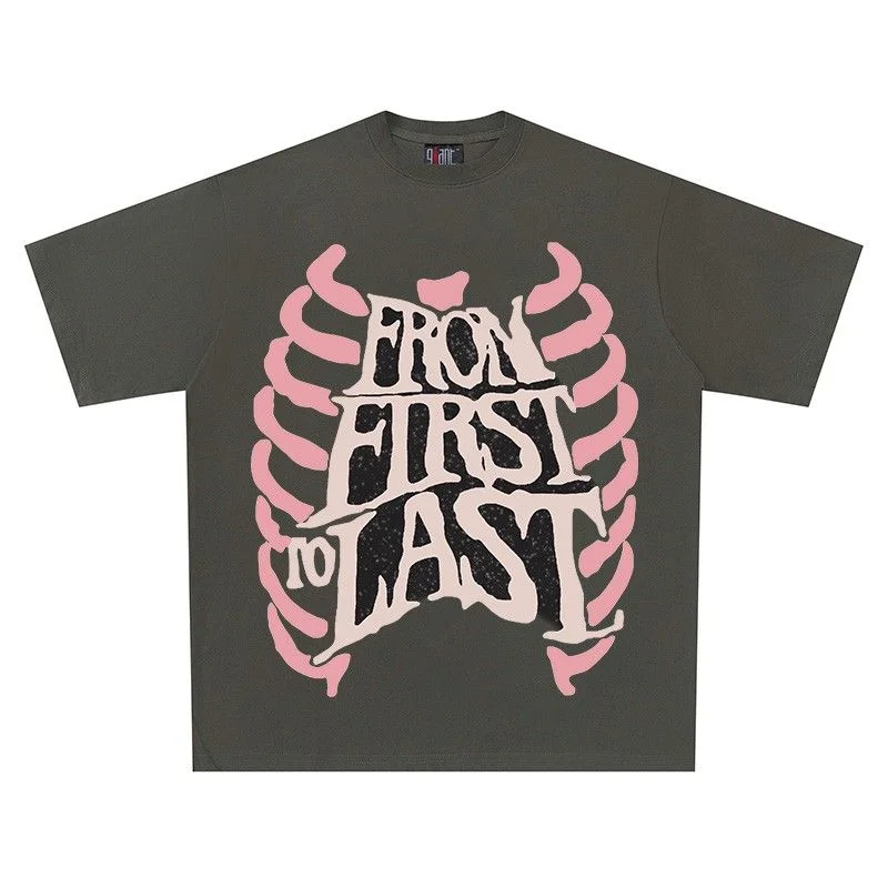 

American Retro Letters Sternum Oversized T Shirts Men Women Short Sleeve Tops Hip Hop Brand Casual Summer Cotton Tee Harajuku