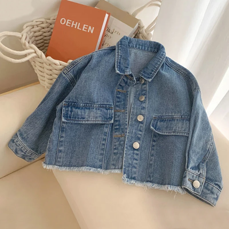 

Denim Jackets for Girls Spring Autumn Kids Cropped Short Jeans Coats Fashion Korean Cardigan Outerwear Children Clothes 2-7Y