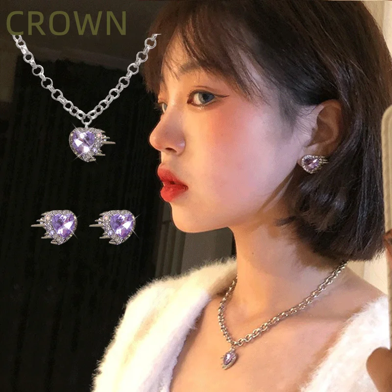 

CROWN Jewelry Suit Crystal Necklace Earrings Women Fashion Jewelry LOVE Accessories Ornament Girl Delicate Gift