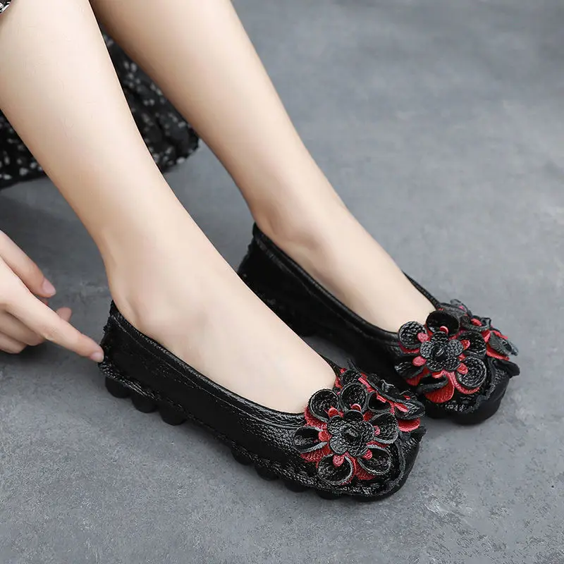 Green Loafers Women's Shoes 2023 New Arrivals Ladies Ballet Flats Genuine Leather Shoes Woman Soft Moccasins Flat Walking Shoes