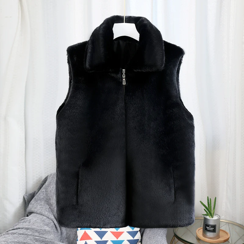 Autumn and Winter Imitated Mink Velvet Fur Men's Waistcoat Mid-Length Casual Fur Integrated Hooded Jacket