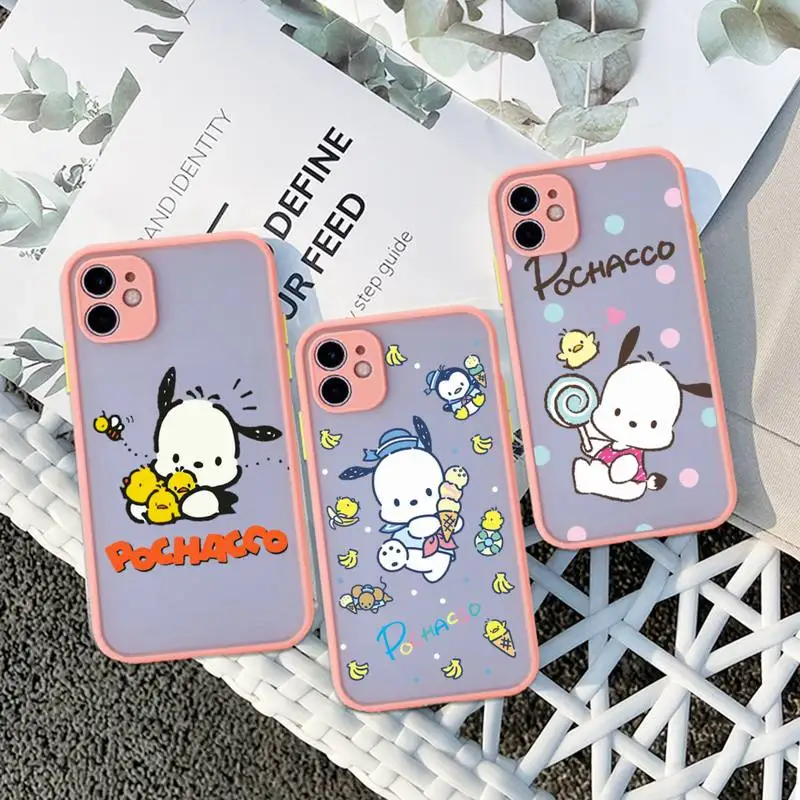 

Cartoon Dog Pochacco Phone Case For iphone 14 13 12 11 Pro Max Mini Plus X XS XR Pink Matte Transparent Cover