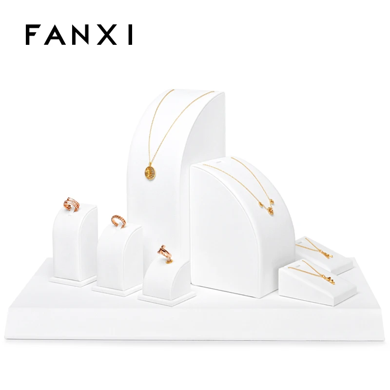 Light luxury microfiber white jewelry display stand necklace earrings ring pendants K gold window display props