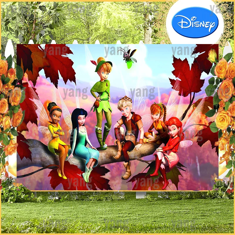 Disney Lovely Girls Princess Tinker bell Silvermist Custom Birthday Party Cartoon Maple Tree Backdrop Photography Background