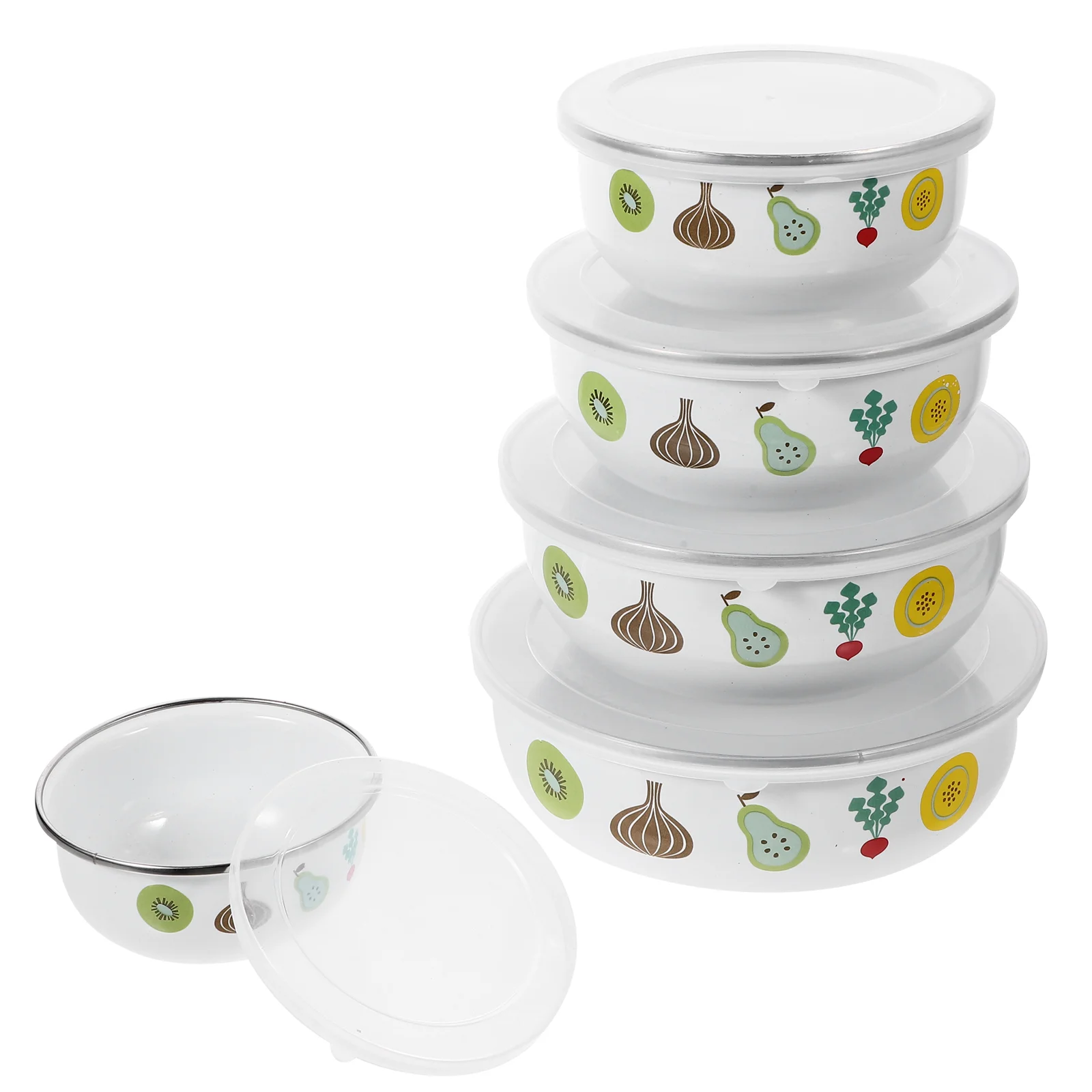 

5 Pcs Enamel Preservation Bowl Food Storage Bowls Container Fresh Household Soup Enamelware Fruit Lids Baby Mixing