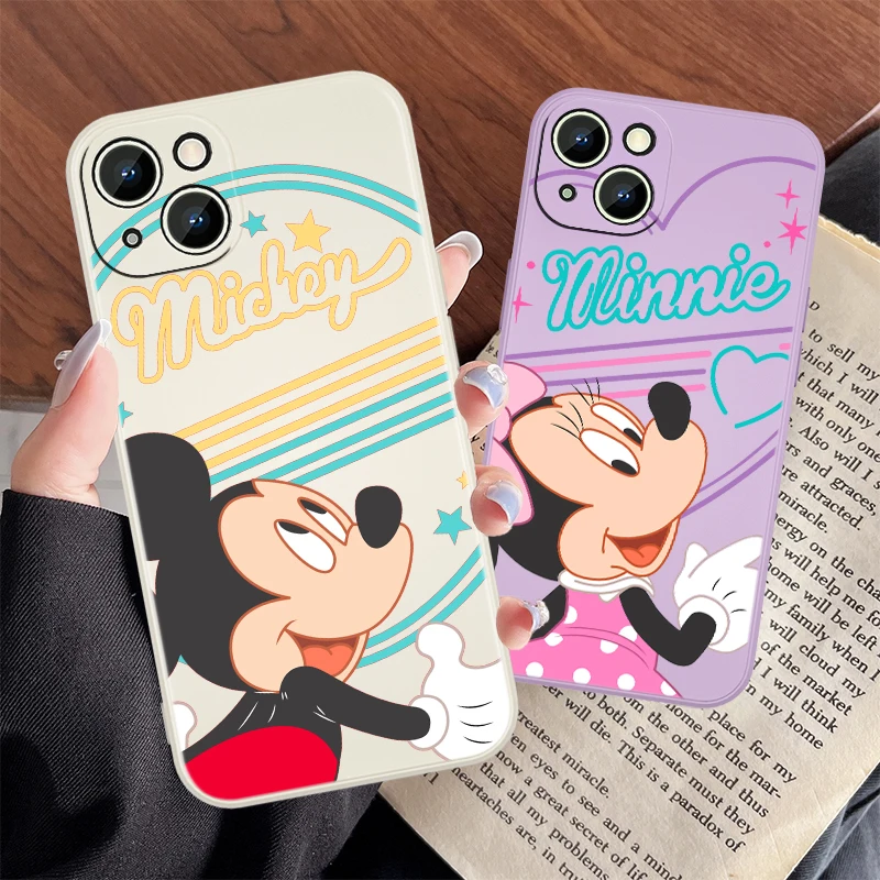 

Anime Mickey&Minnie Love Case For Apple iPhone 13 12 Mini 11 Pro XS MAX XR X 8 7 6S SE Plus Liquid Rope Phone Capa Cover Coque