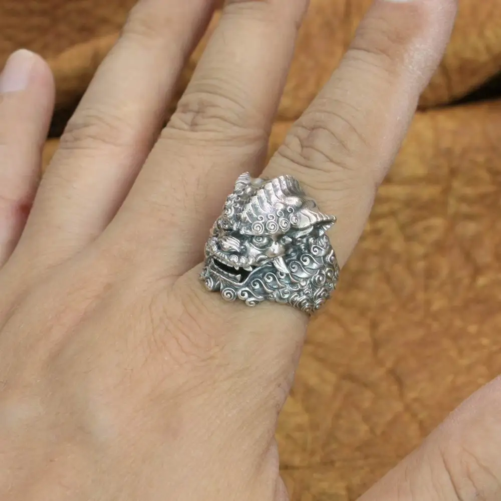 Байкерское кольцо из стерлингового серебра 925 пробы в китайском стиле ювелирные