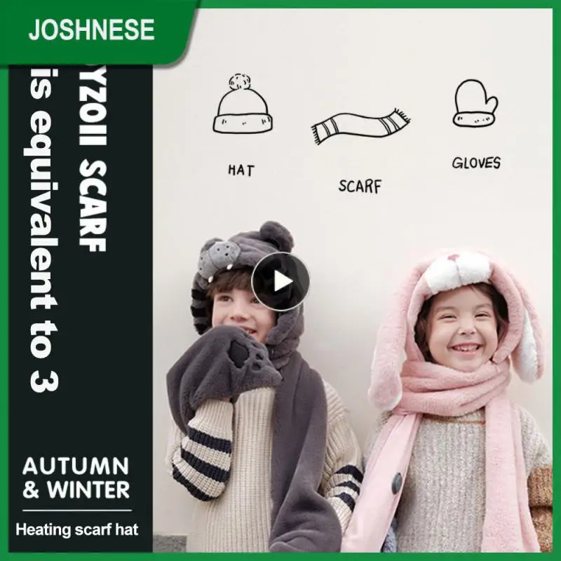 

Winter Cute Children Cartoon Scarves Balaclava Hood Beanies Double Fur Warm Boy Girl Baby Child Baby Hat Mask Streetwear Gloves