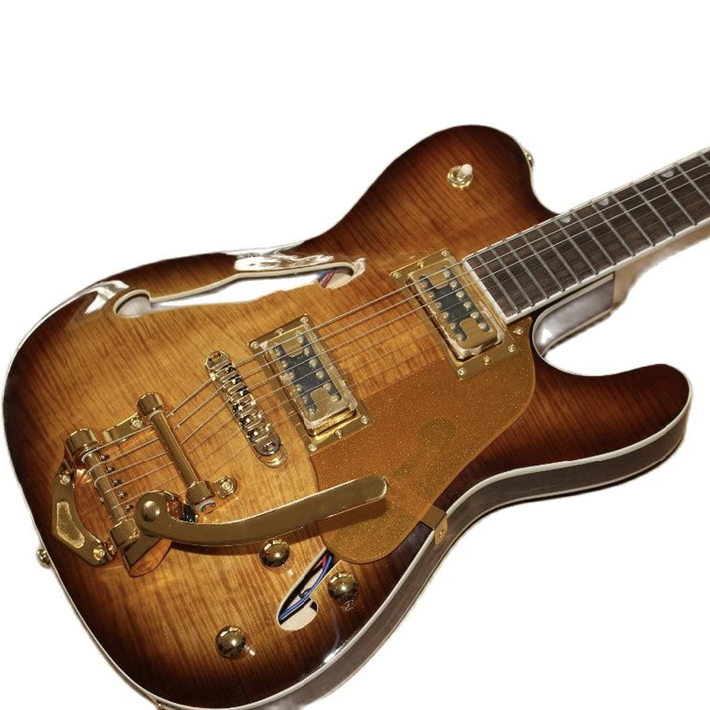 

New Style F hollow body jazz electric guitar.Sunburst color double tiger flame guitarra.handwork 6 Strings gitaar