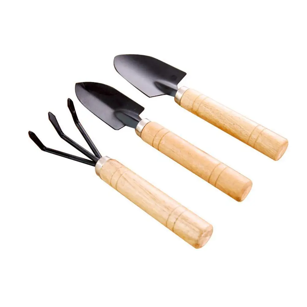 

3pcs Mini Garden Shovel Rake Spade Erramientas Bonsai Tools Set Wooden Handle For Flowers Potted Plant