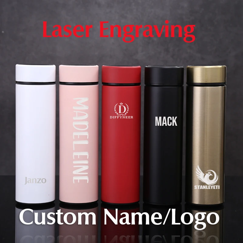 Custom Name Logo Smart Stainless Steel Thermos Temperature Display Water Bottle Vacuum Flasks Thermoses Travel 500ml Thermo Mug