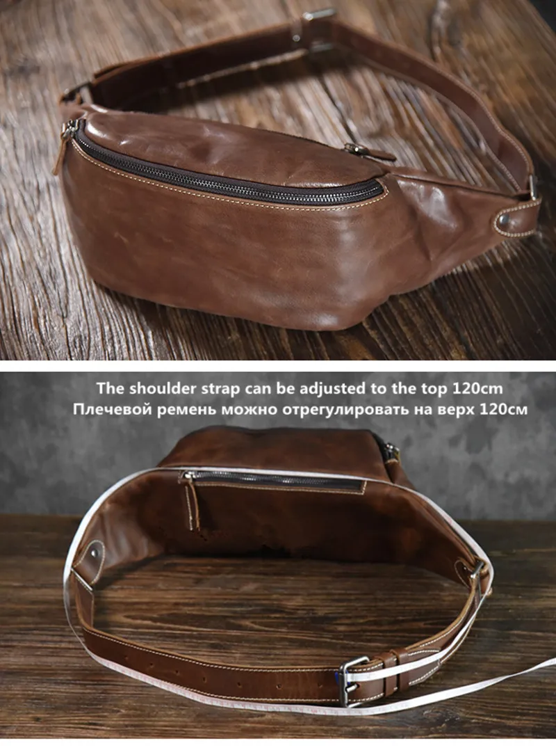 High quality cowhide simple vintage chest bag natural genuine leather men shoulder messenger belt bag casual sports waist packs