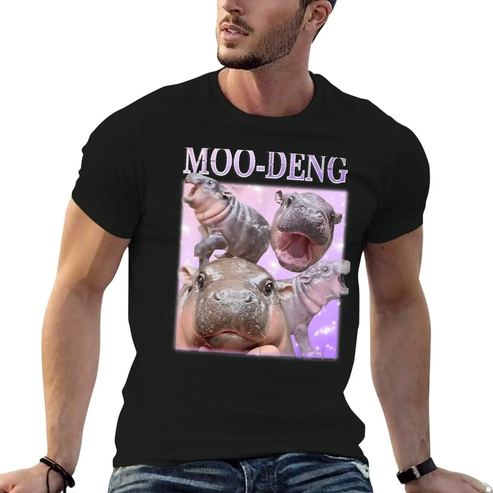 Фото Футболка MOO-DENG THE FAMOUS BABY PIGMY HIPPO MOODENG - ОФИЦИАЛЬНАЯ футболка, незаменимая футболка для мужчин, облегающая футболка в стиле аниме, футболка №1