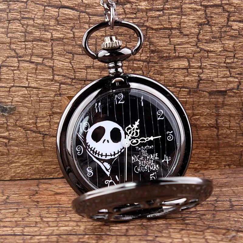 Top Luxury Hollow Out Black Pumpkin Ball Corpse Face Christmas Eve Horror Theme Pocket Watch Timer Clock