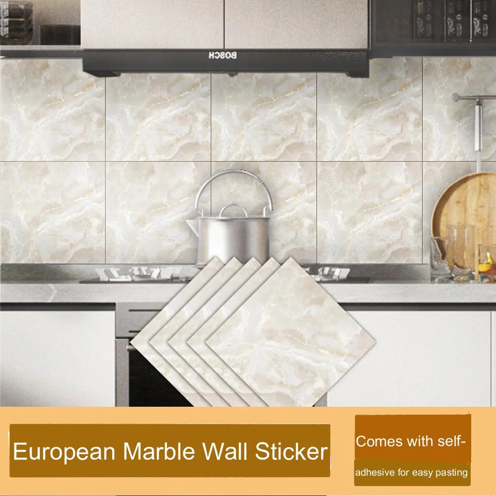 

10 Pcs/Set Splicing Marble Square Pvc Tile Stickers Home Renovation Renovation Kitchen and Bathroom Decoration