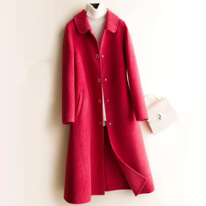 

Winter Autumn Fashion Long Double-Sided Coat Women Casual Overcoat Loose Suit Collar Elegant Office Lady Wool Jacket Female