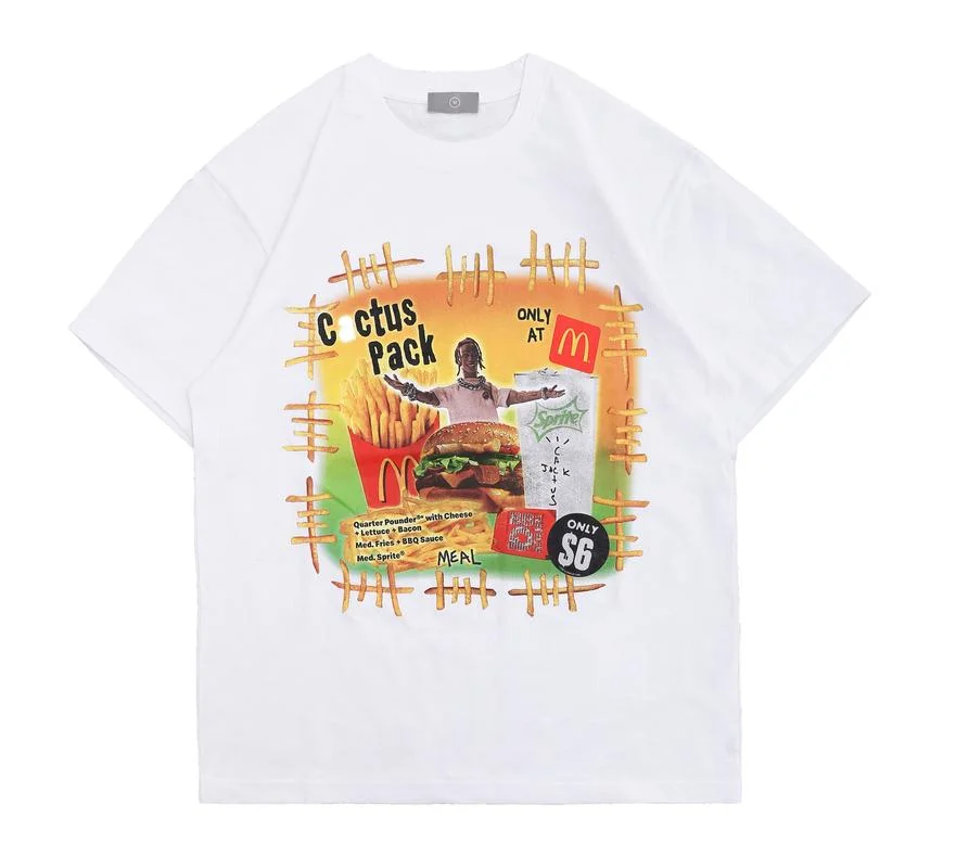 

22SS French Fries Burger Print Cactus Jack T Shirt Men Women EU Size 100% Cotton TRAVIS SCOTT Top Tees Fashion Summer Jaqueta