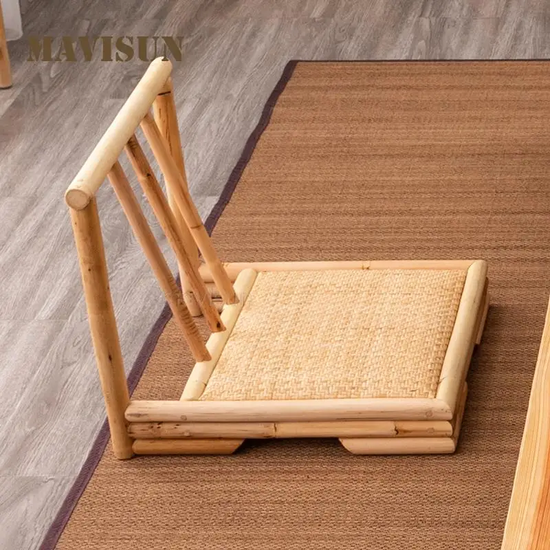 

Japanese-Style Zen Low Chair Bamboo Rattan Tatami Chair Home Low Stool Balcony With Arm Seat Drinking Tea Backrest Stool