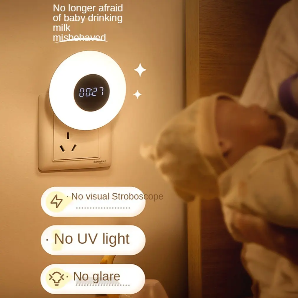 

3 Color Time Clock Wall Lamp Dimmable Remote Control LED Night Light for Baby Child Gift EU US Plug Corridor Porch Wall Lights