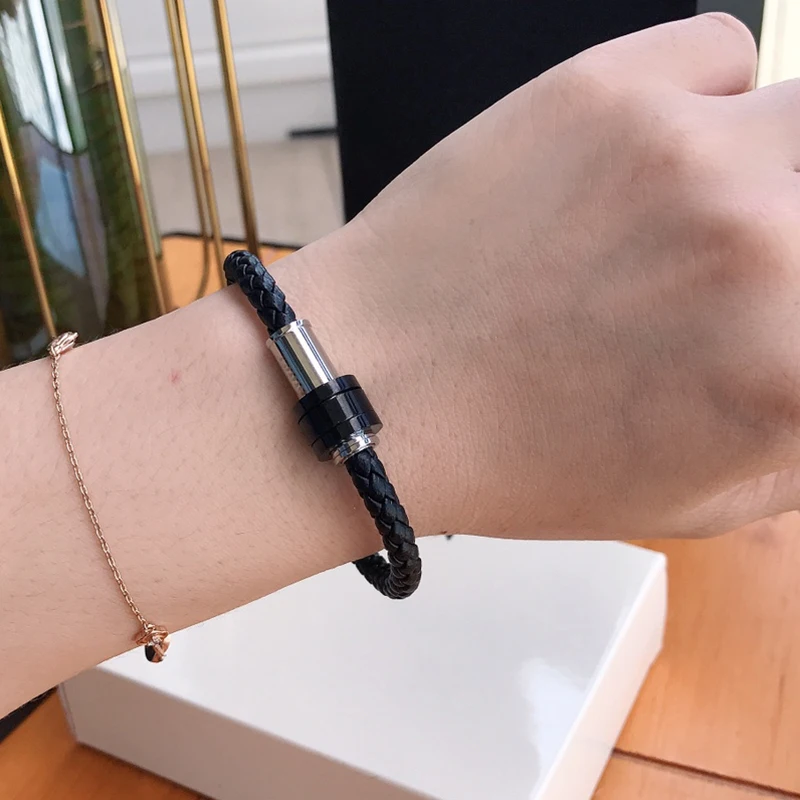 LAN MB Bracelet Luxury Designe PU Leather Stainless Steel Magnetic Buckle Blue Red Hand Strap Love Gift