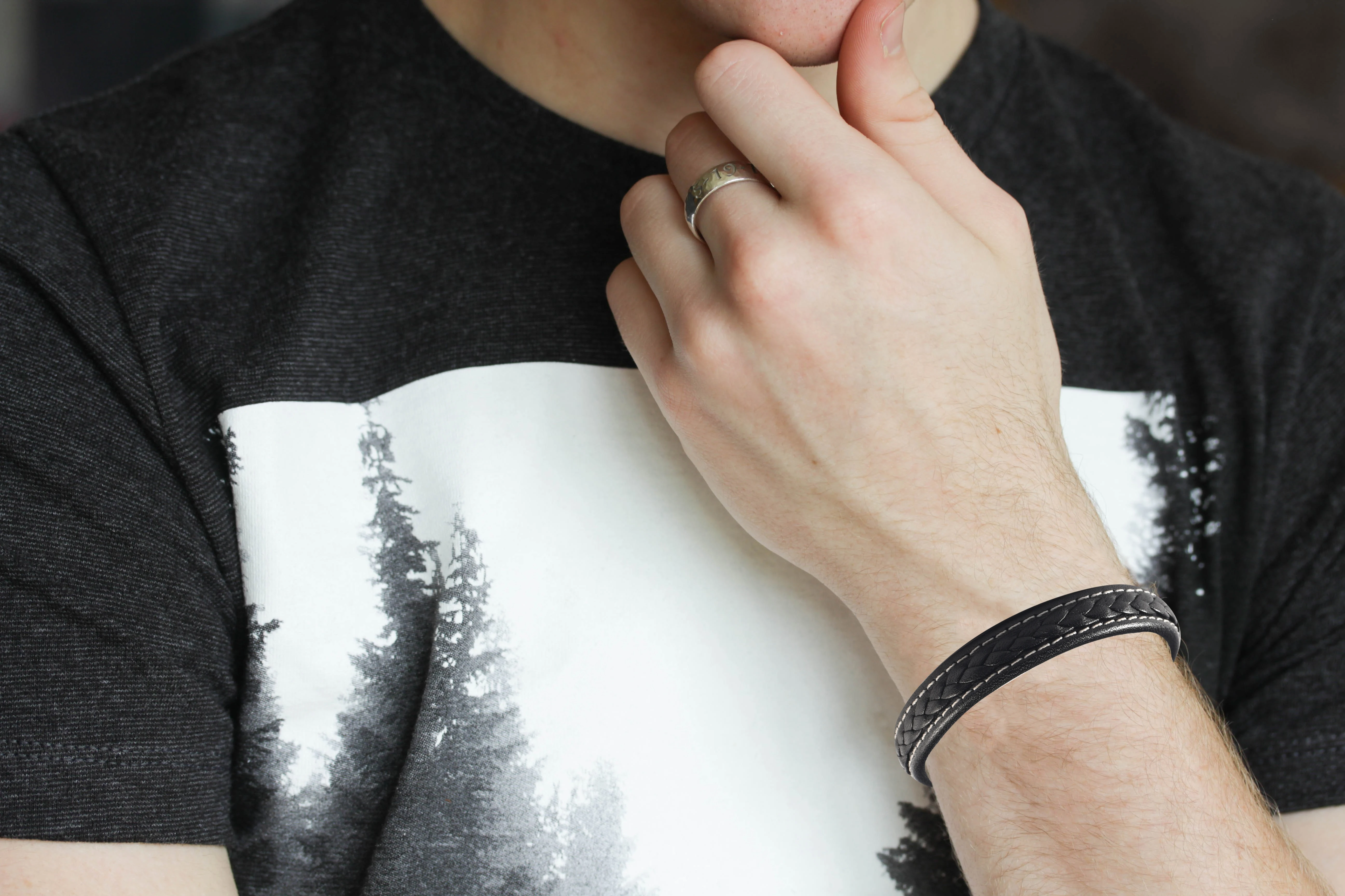 Магнитный браслет из черной кожи для мужчин и женщин нержавеющая сталь