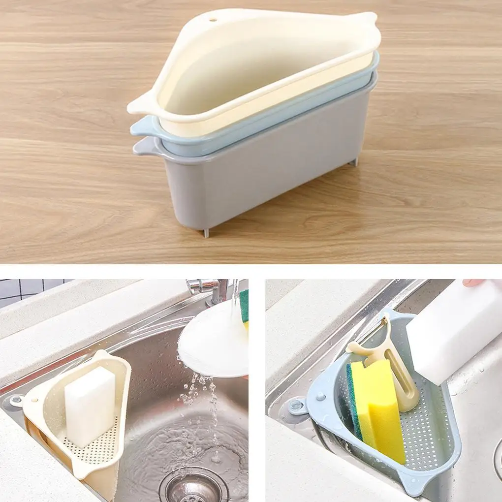 

1PC Kitchen Triangular Sink Strainer Drain Vegetable Fruit Drainer Basket Suction Cup Sponge Rack Storage ToolSink Filter Shelf