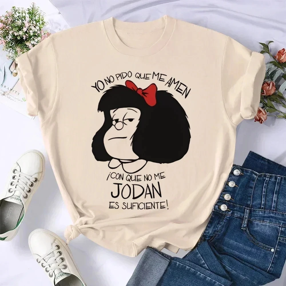Фото Женские повседневные свободные удобные летние футболки с рисунком Mafalda, женская одежда в стиле Харадзюку, уличная одежда №2