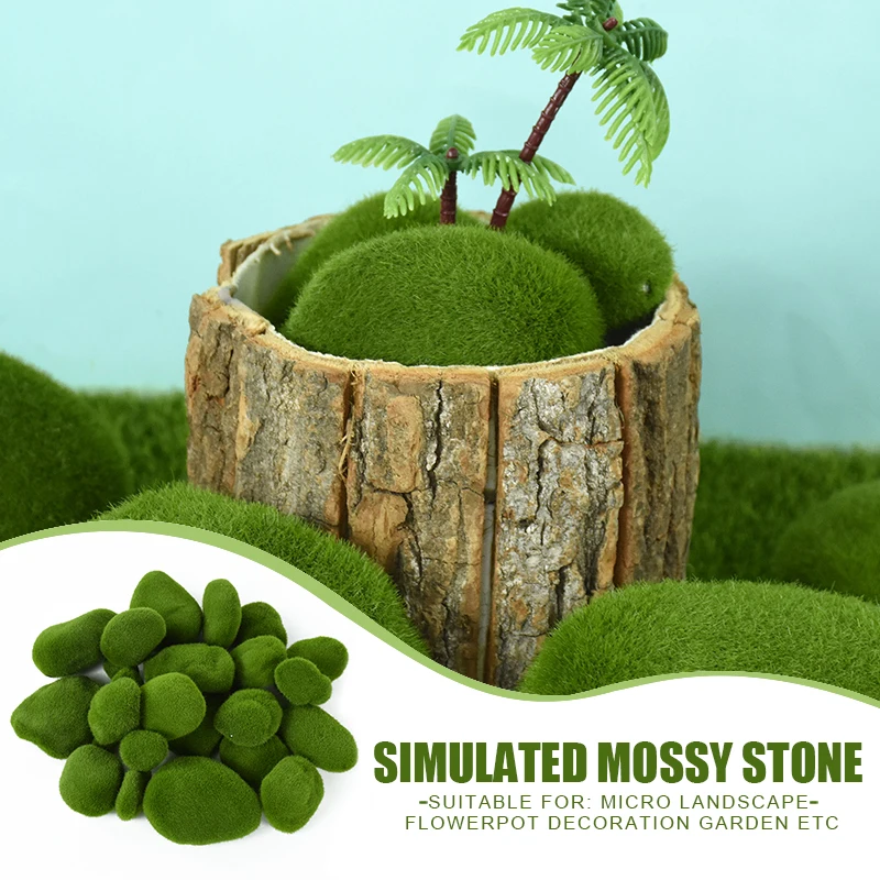

10pc Artificial Moss Stone Green Fake Moss Stones Simulation Foam Plant DIY Decoration Home Garden Lawn Floor Landscape Ornament