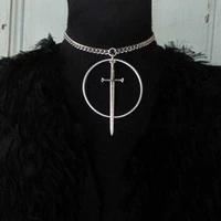 gothic ancient sword pendant choker fashion medieval cold weapon jewelry silver color vintage thick chain necklace jewelry 2022