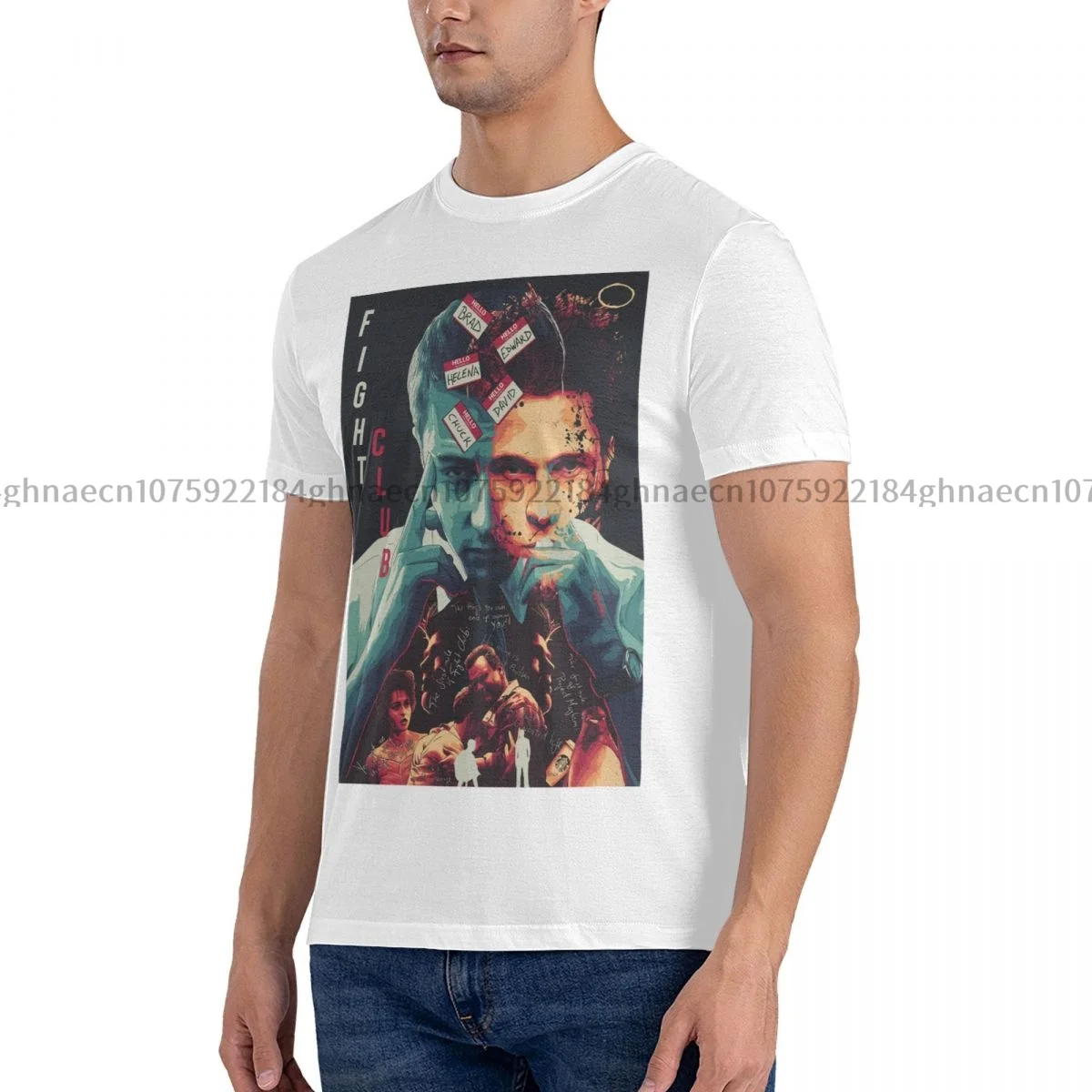 

Футболка мужская оверсайз с большим количеством этикеток в стиле хип-хоп с круглым вырезом