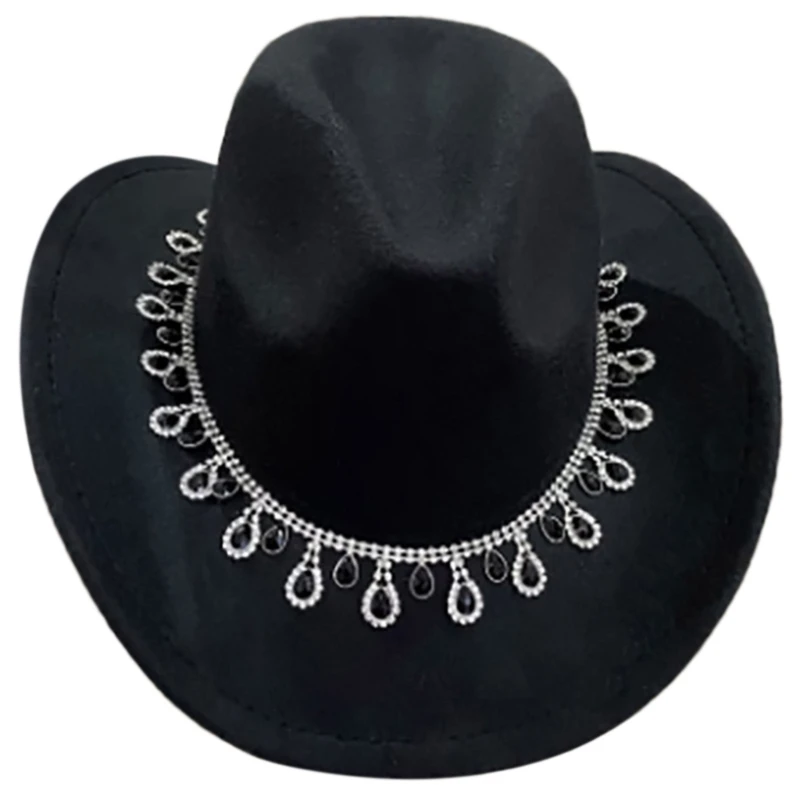 

2023 New Cowgirl Hat for Adult Black Cowboy Hat Decorative Glitter Rhinestones Strip Fit for Women & Girls for Theme Party