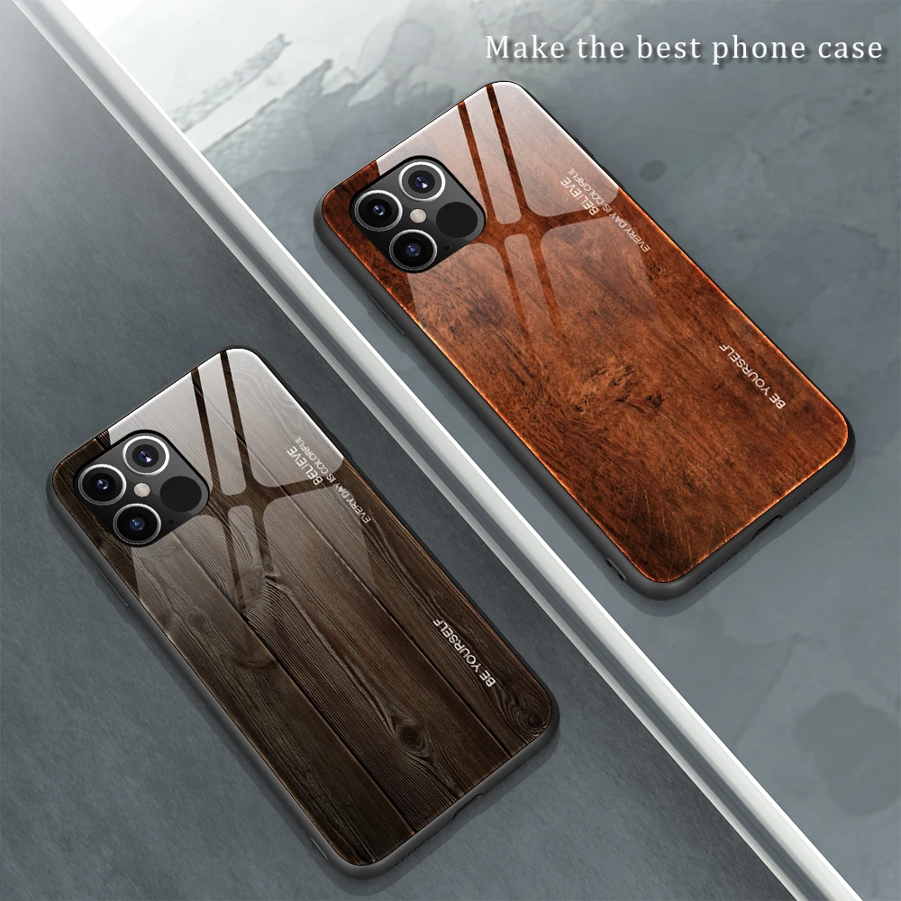 

Luxury Wood Grain Tempered Glass Phone Case For iPhone 13 12 11 Pro Max Mini XS Max X XR 8 7 6 6s Plus SE 2020 5 5s Cover Fundas