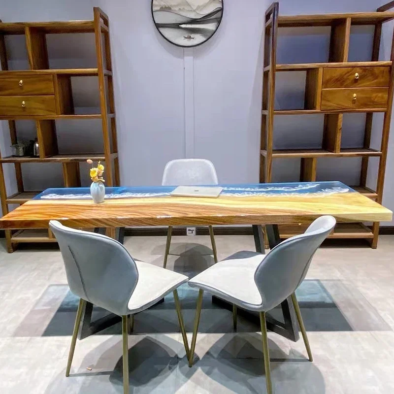 Настольная доска с рисунком реки из скандинавской смолы стол океанским узором