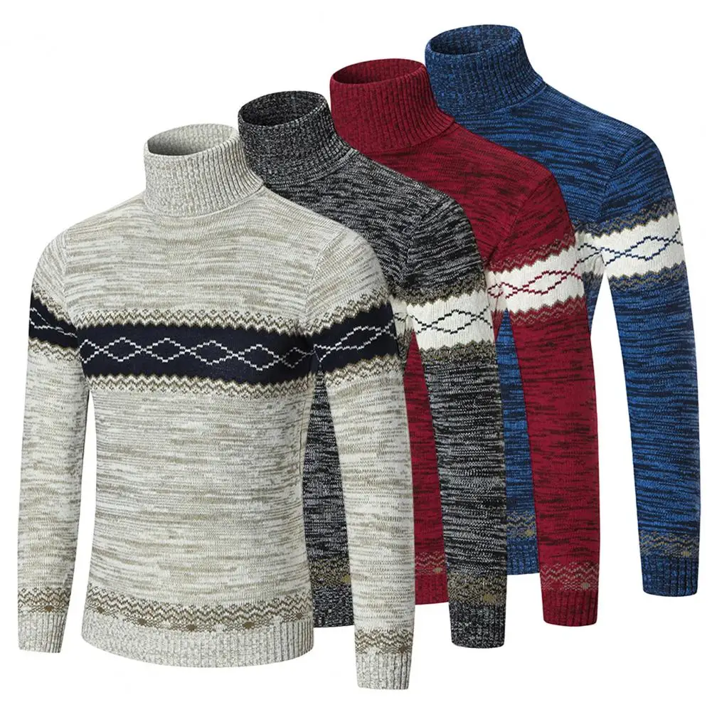 Chic Men Knitwear Long Sleeve Temperament Pullover Sweater Coldproof Elasticity Pullover Sweater