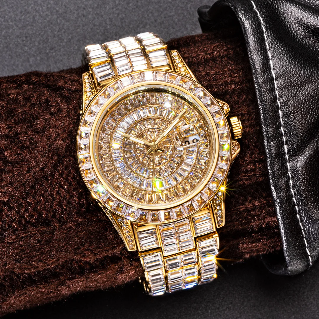 High End Luxury Watches For Men Fashion Hip Hop Diamond Quartz Watch Top Brand Iced Out Bling Crystal Waterproof Male Clock Gift