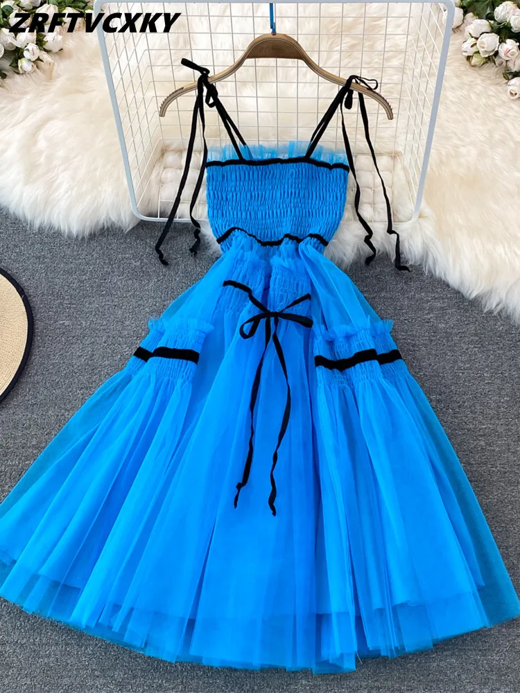 

Новые женские платья ZRFTVCXKY, летнее пляжное сетчатое платье на бретелях, трапециевидные короткие платья, женское платье