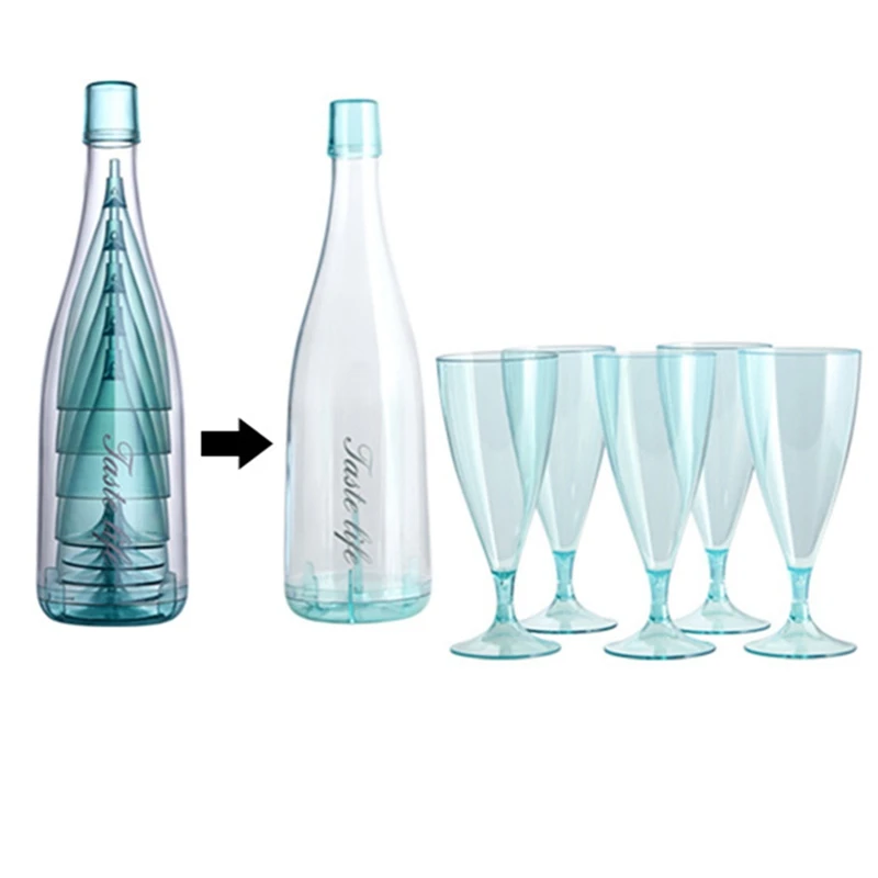 

Plastic Champagne Cup With Bottle Cold Drink Juice Cup Transparent Cocktail Wine Cup For Party Supplies Drinkware 6pcs/Set