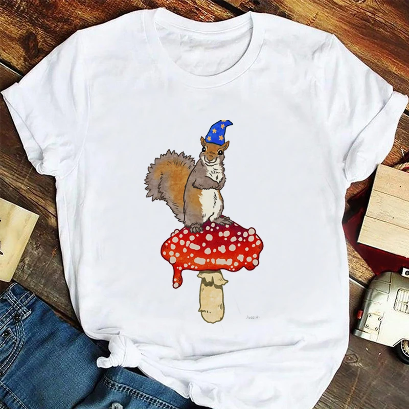 

Short sleeved T-shirt Top Women's Fashion Cute Sweet Trend Watercolor Women's Summer Cartoon Mushroom Pattern T-shirt Printed T-