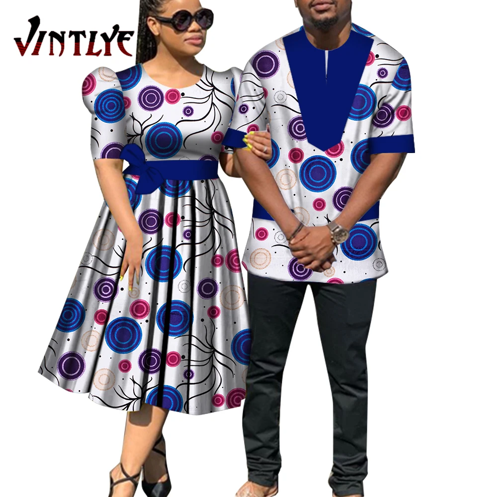 Африканская одежда для пар женские платья и мужские комплекты рубашек