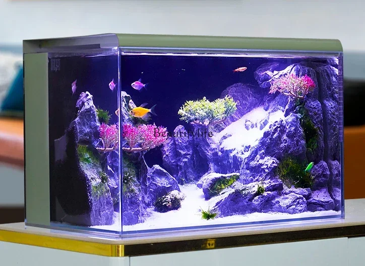 Маленький настольный ультрабелый стеклянный водопад с сыпучим песком для