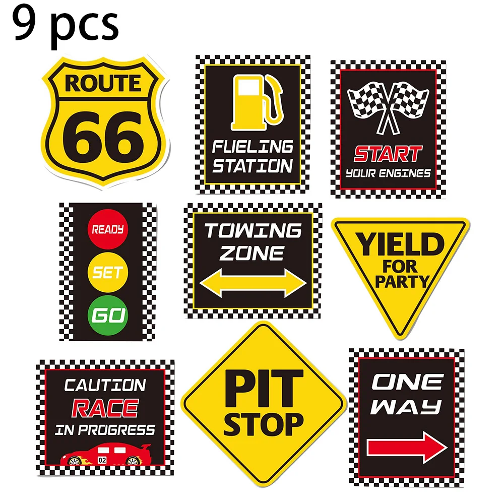 Гоночный автомобиль Принадлежности для дня рождения Клетчатые флаги Гоночные