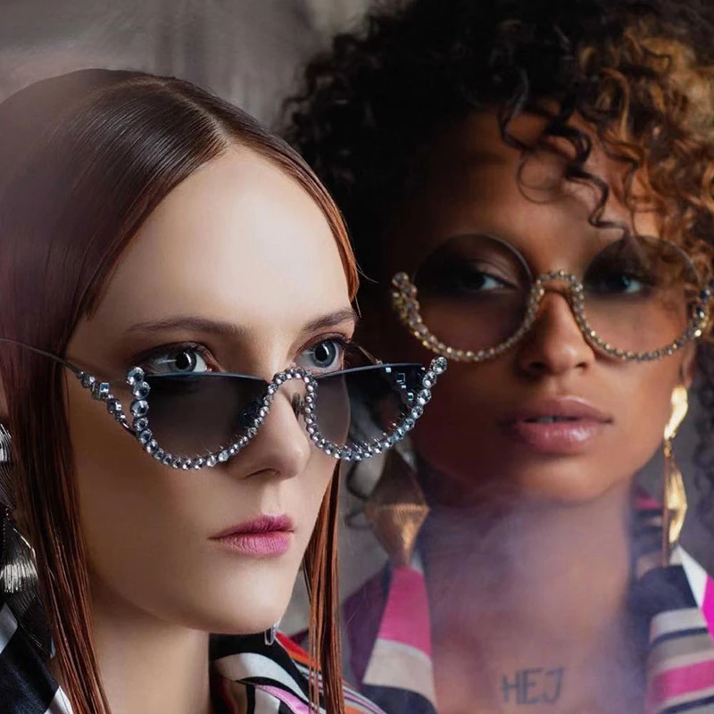 

Women's Sunglasses Sun Protection Uv Protection Fashion Hip Hop Half Frame Diamond Sunglasses Party Street Shoot Catwalk Glasses