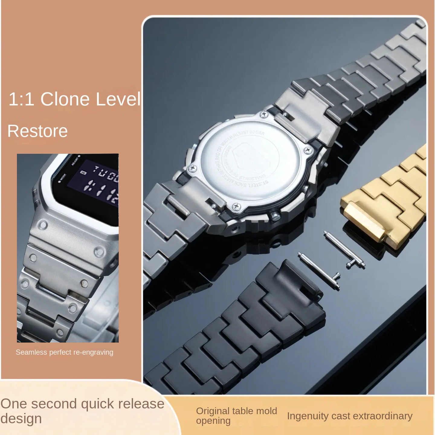 Фото Корпус с ремешком из нержавеющей стали, комплект модификаций для Casio G-SHOCK GW-M5610/B5600 GM-5600 DW5600, однотонные металлические маленькие квадратные модифицированные аксессуары №5