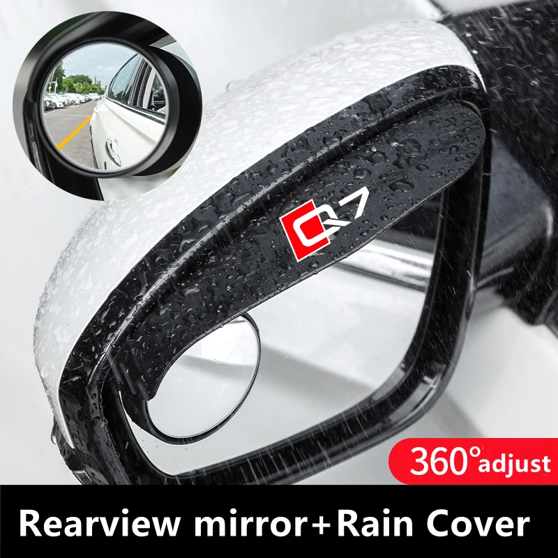 

For Audi Q7 2pcs Car Rearview Mirror Carbon Fiber Rain Eyebrow With Small Round Mirror Rain Cover Car Styling Accessories